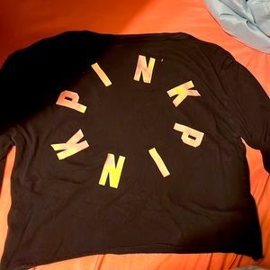 Pink Victoria’s Secret long sleeve black crop top